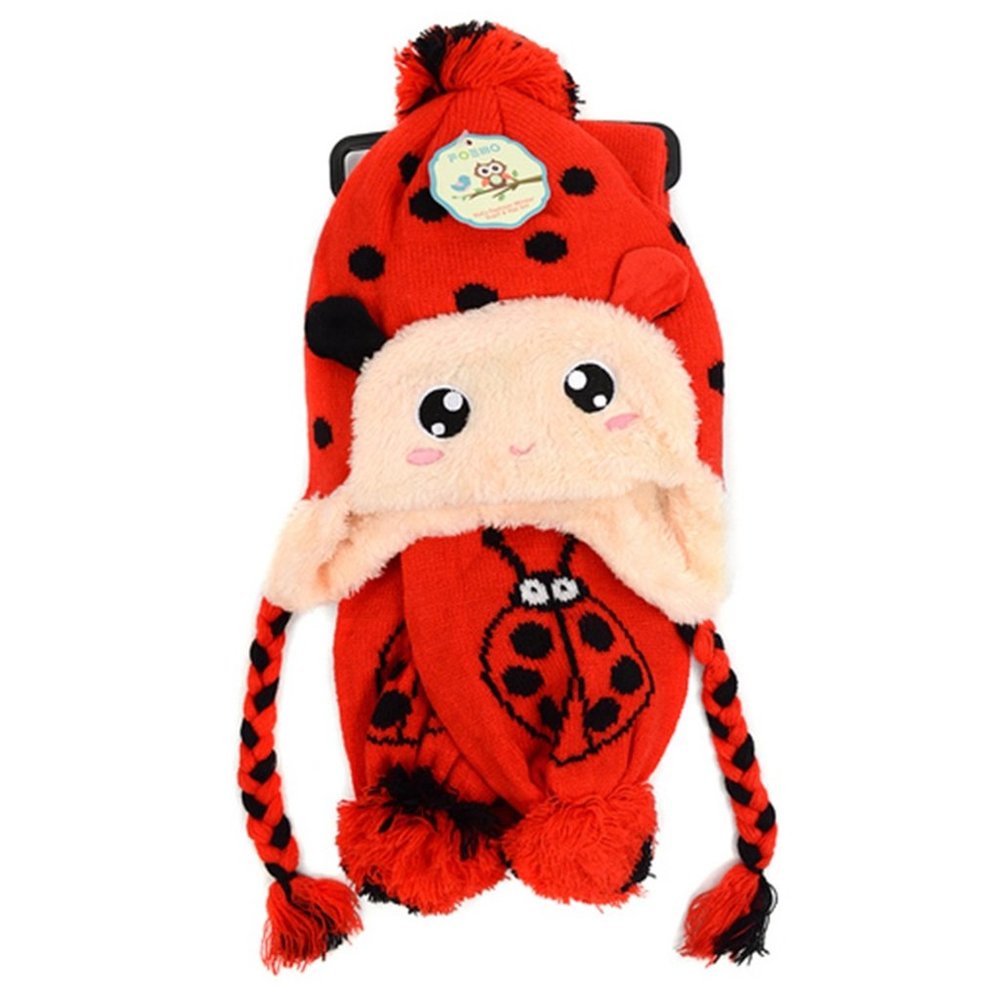 Kids Ladybug Winter Hat and Scarf set